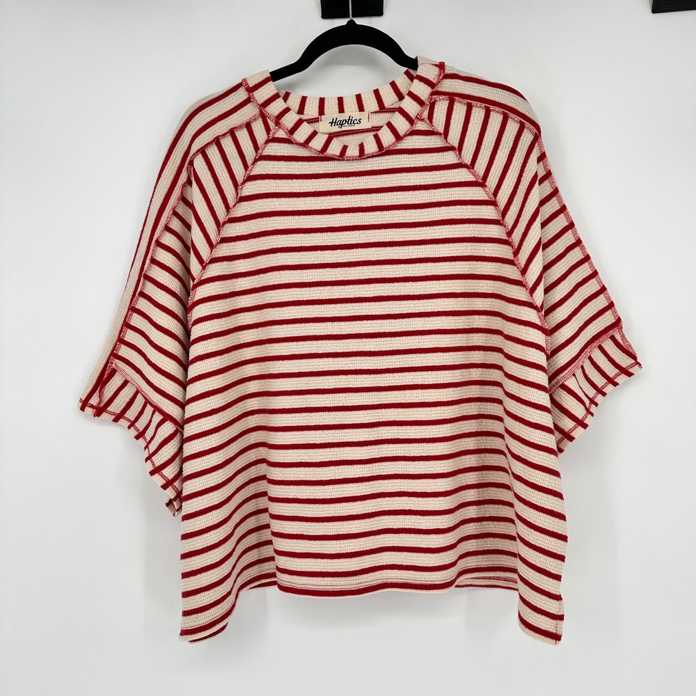 Haptics Boutique Holly Harper Red Stripe Cream Striped Oversized Boxy T Shirt L - Picture 3 of 8